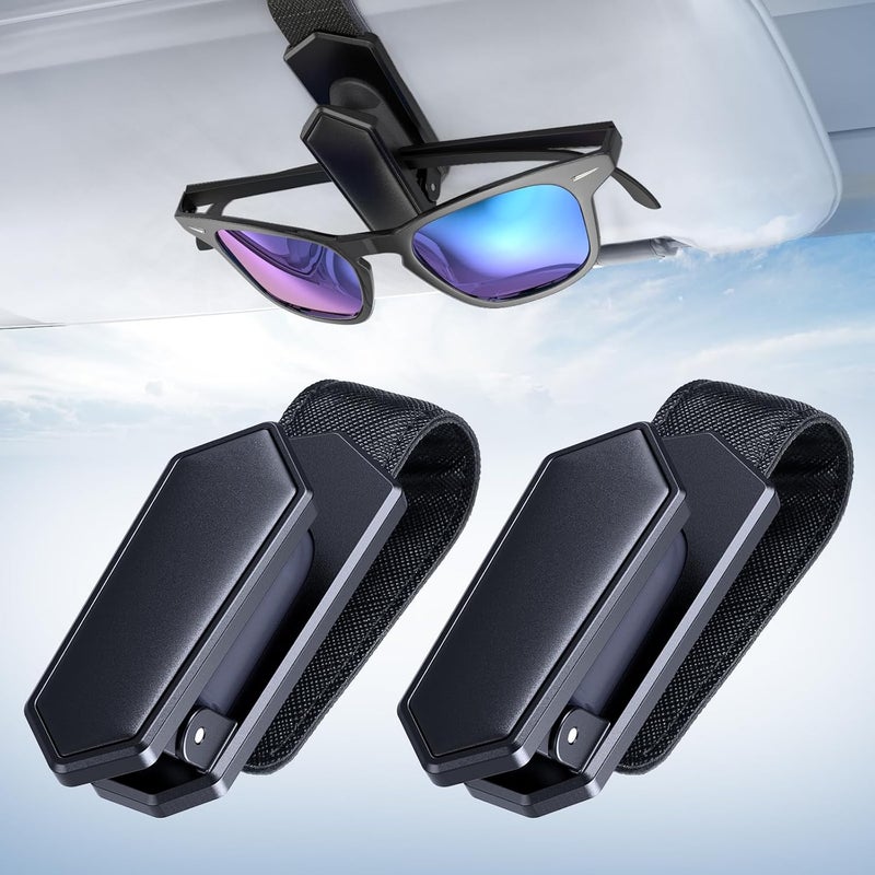 Veharvim Sunglass Holder for Car (One-Handed-Operation, Gentle & Secure Hold, Silicone Padded, Universal Fit, Metal Clip) Visor Sunglass Holder Clip,Visor Sunglass Holder Car (Black, 2 Pack) - Image 1